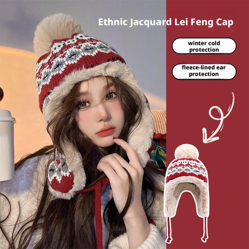 Winter Warm Knitted Hat Thickened for Women with Ear Protection Cold Proof Cycling Cap for Outdoor Sports Trendy Style
