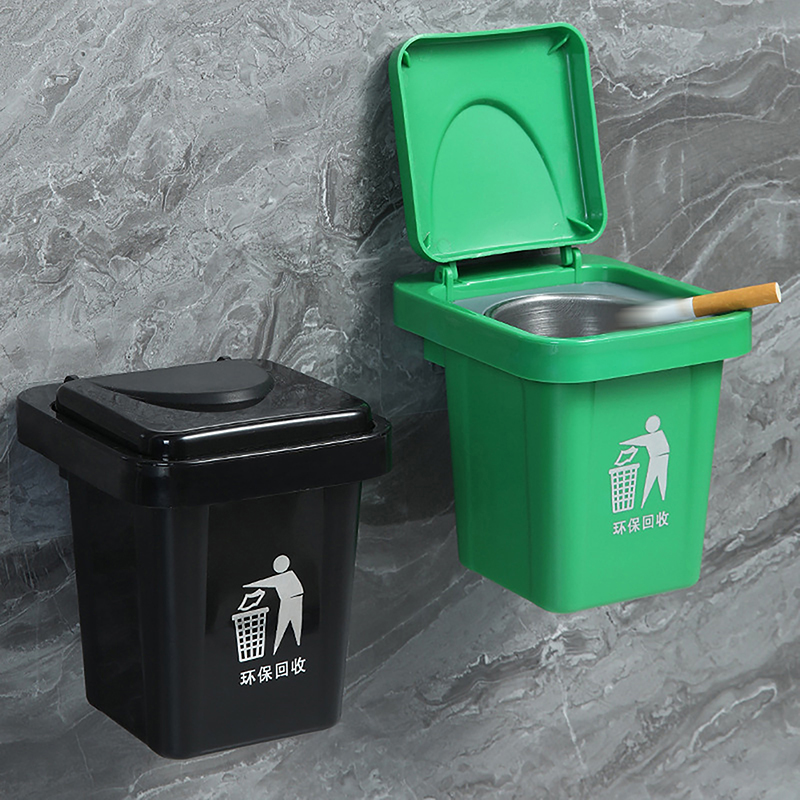 SI1pc new Portable Ashtray Trash Can Ashtray with Lid,Stainless Steel Ashtray,Notch Anti-fly Ash Ashtray,Bathroom Wall Hanging