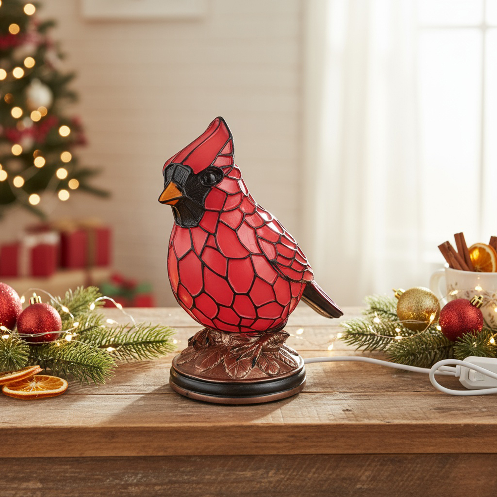 Resin Bird Lamp Art Decor Light Decorative Red Bird Table Lamp for Bedside Living Room Decor