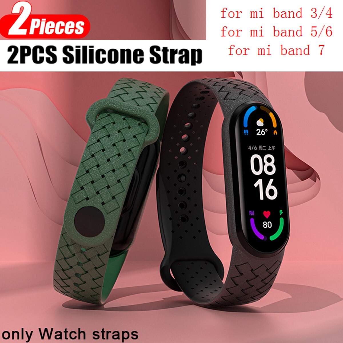 2pcs Silicone Braided Solo Loop Bracelet For Xiaomi Mi Band 7 Wristband Sport Smartwatch Correa NFC Band7 Mi Band 6 5 4 3 Strap Bles Online DZ-23A-03