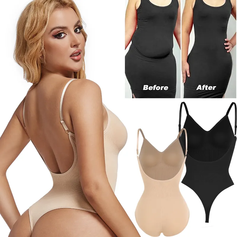Womens Backless Bodysuits Seamless Shapewear Thong Butt Lifter Body Shaper Tummy Control Corset Slimming Camisole Tops