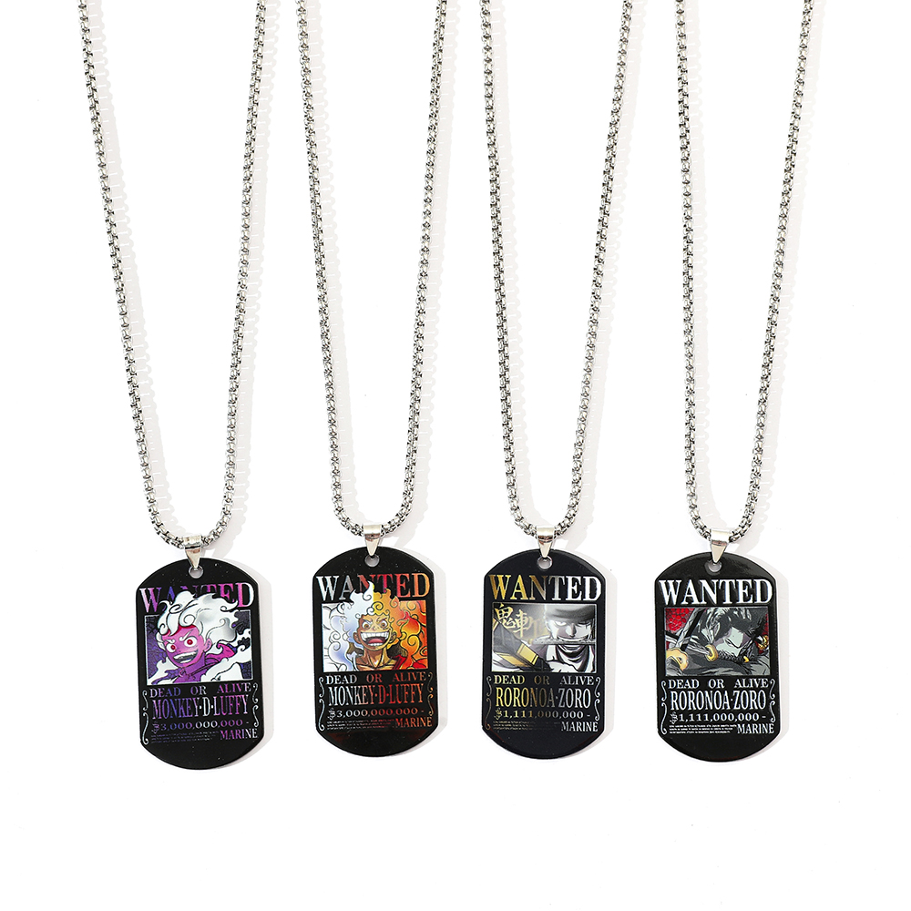 One Piece Luffy 3 Billion Wanted Necklace Japanese Anime Colorful Printed Jewelry Stainless Steel Unisex Exquisite Holiday