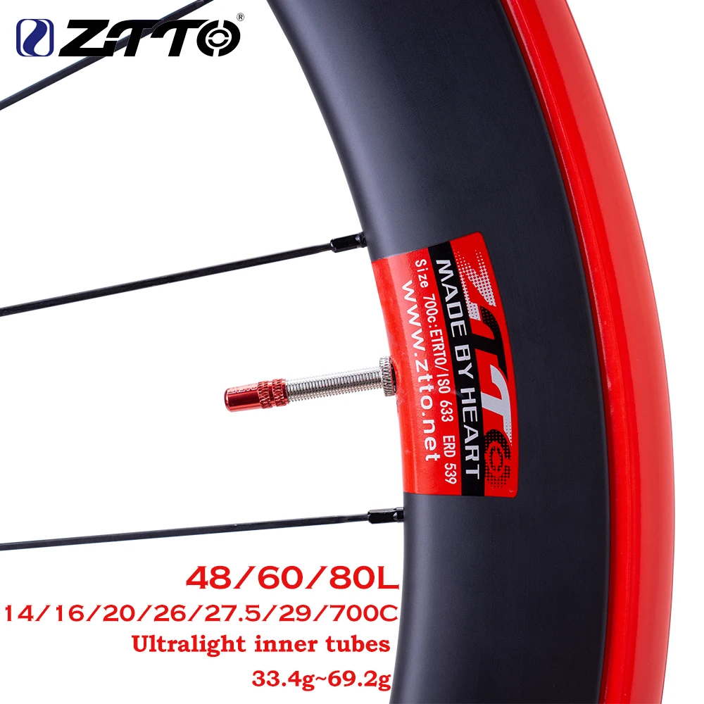 ZTTO Ultralight Bicycle Inner Tubes TPU Inner Tire 700C 48mm 60mm 80mm A/V French Valve 14 16 20 26 27.5 29 Inch 1.25-1.75 Tube