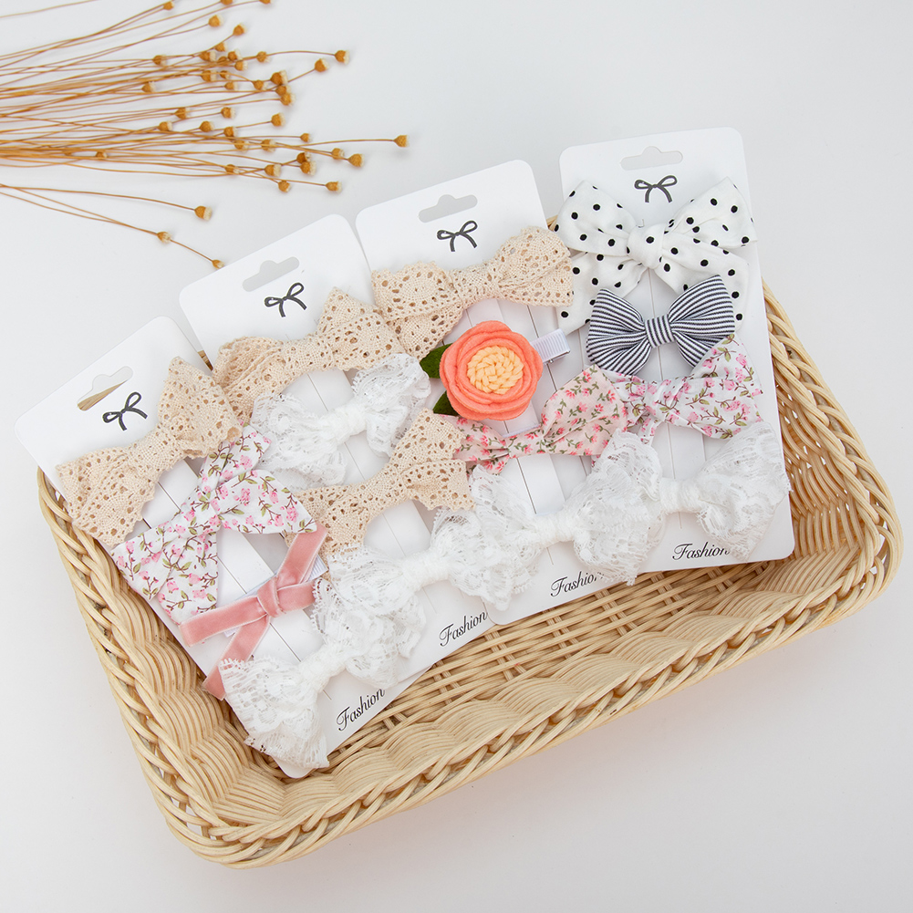 4Pcs/Set Lace Flower Print Baby Hair Clips Safety Cloth Coved Alligator Hairpins Velvet Hair Bows Hairgrips Korean BB Barrettes