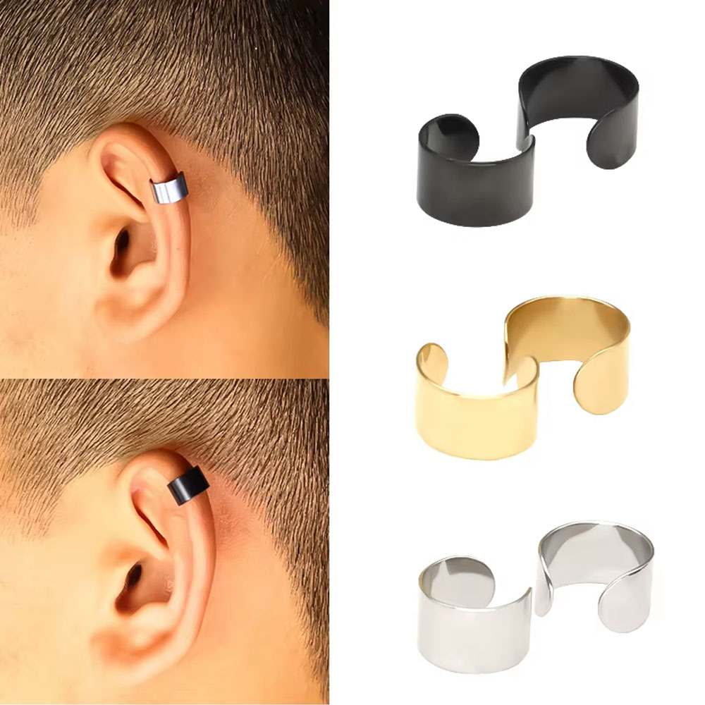 2/3 Pcs Fashion Simple Classic Geometry CC Earrings Stainless Steel Ear Cuffs Men Women's Ear Clips Punk Non Piercing Jewerly