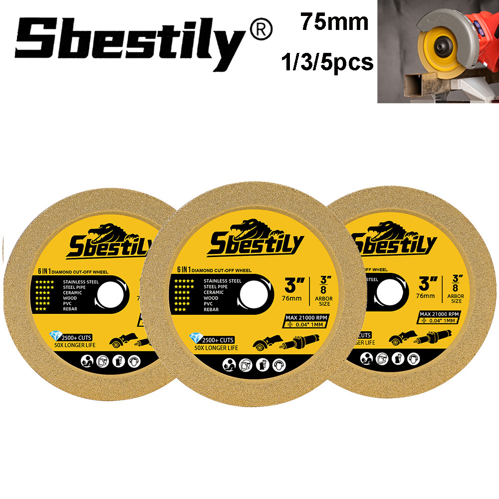 1/3/5pcs 75mm Diamond Cutting Disc Mini Diamond Saw Blade Glass Ceramic Cutting Grinding Tool for Cutting Metal Wood Steel