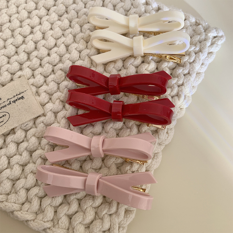 3Pcs Red Bow Bang Clip Duckbill Clip Sweet Retro High Quality Hair Accessories Luxury Red Bow Head Hair Clip