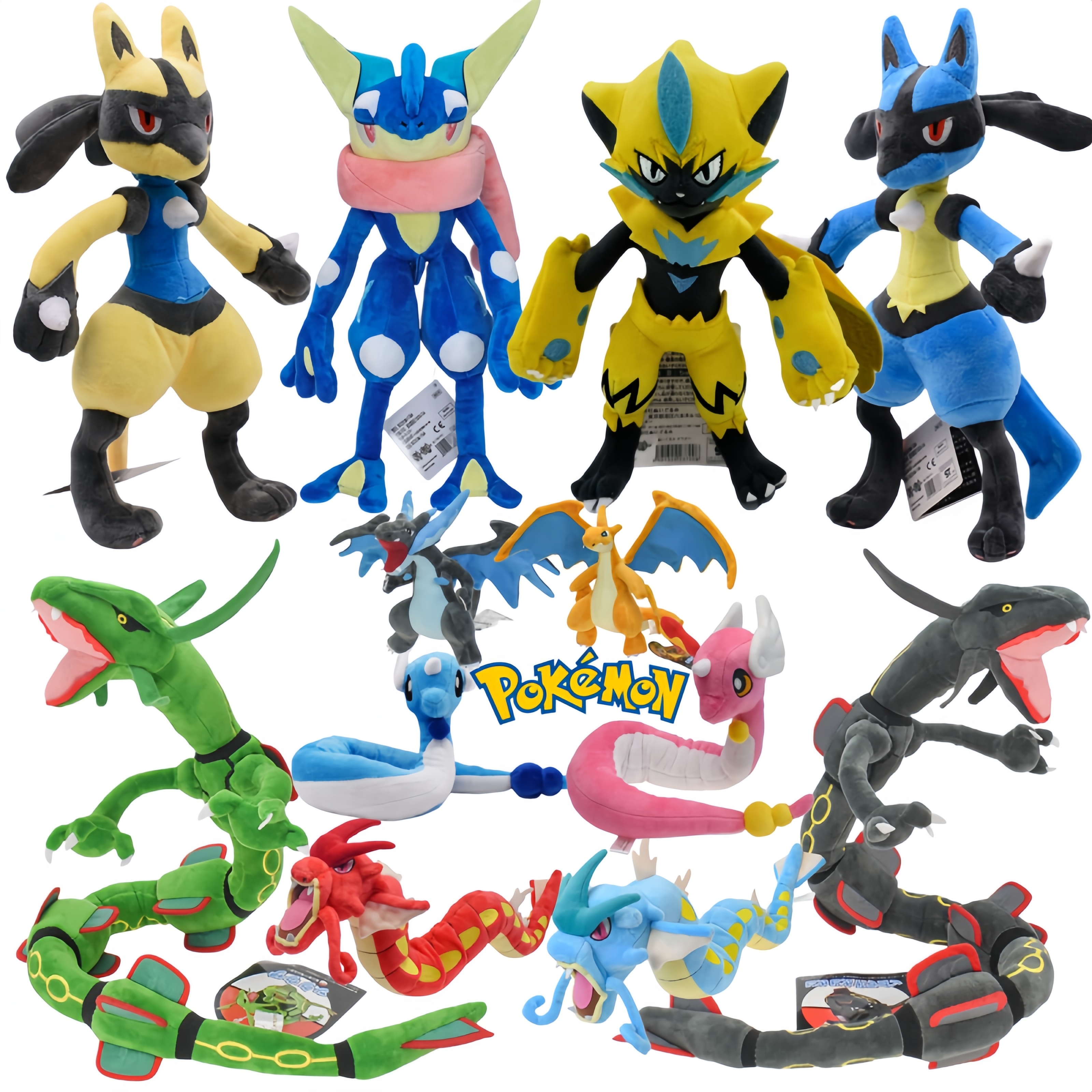 Pokemon Standing Lucario Shiny Plush Doll Cute Mega Riolu Greninja Zeraora Dragonair Rayquaza Stuffed Pikachu Peluche Toy
