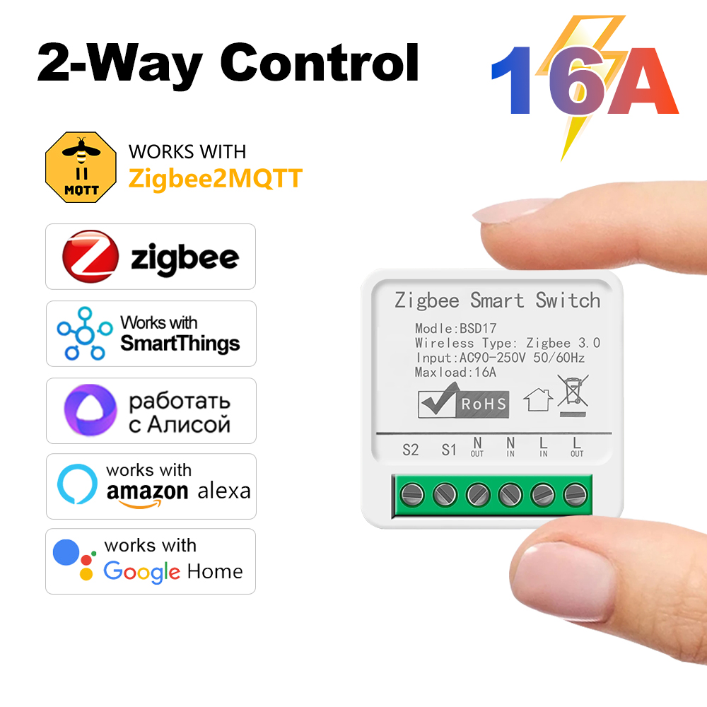 16A ZigBee3.0 Smart Light Switch, Home Automation Mini DIY Breaker, Supports 2 Way, Work With Zigbee2MQTT Home Assistant lightify