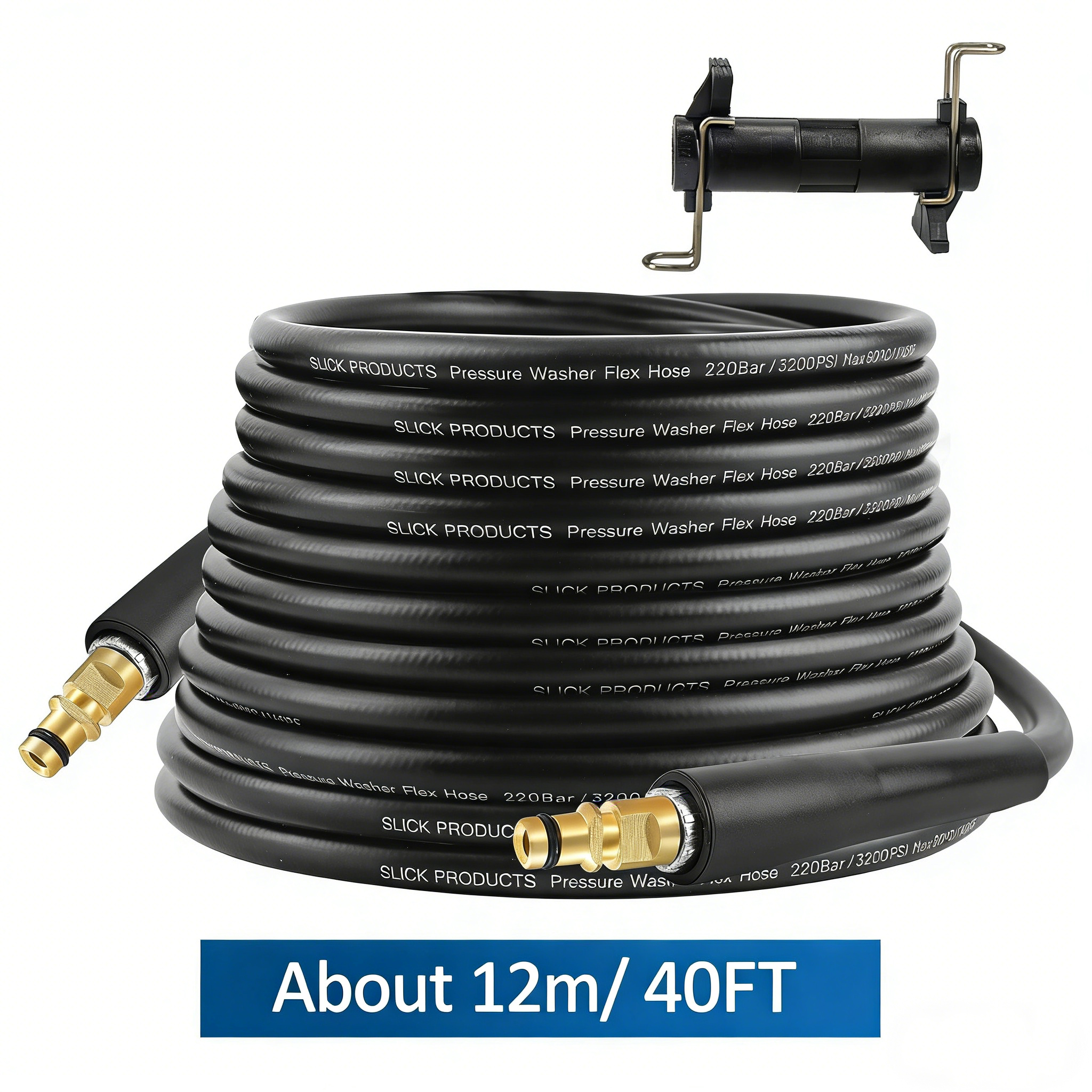 Pressure Washer 12M Super Flexible Hose 220Bar Kink Resistant Hose for Karcher K2-K7, Click Type Plug Quick Connector Clean Pipe