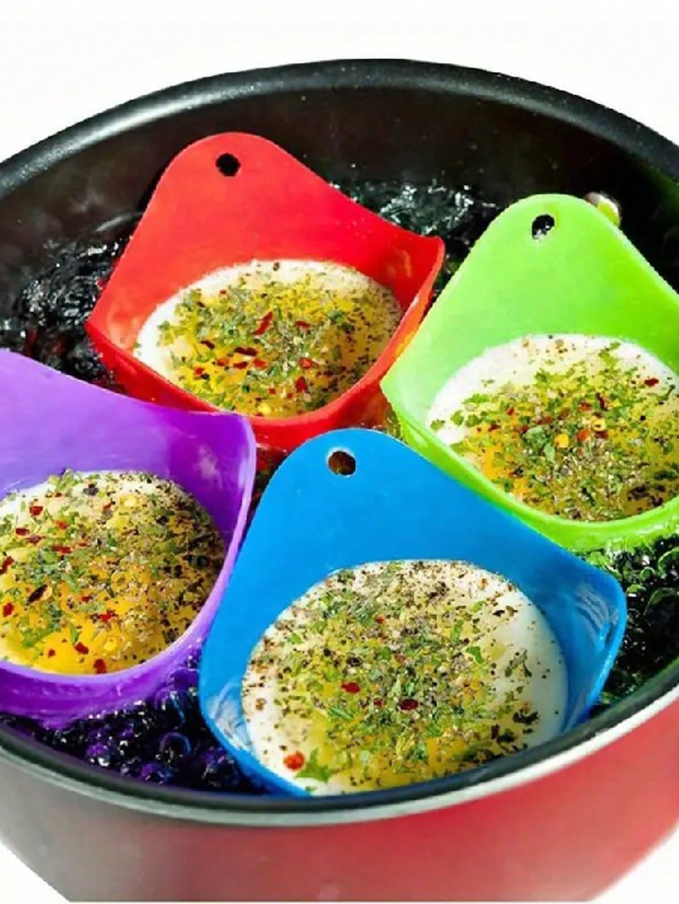 4pcs In Random Colors Egg Boiler Mold Cup, Silicone Egg Poachers, Poached Egg Cups For Microwave Air Fryer Stovetop Egg Cooking