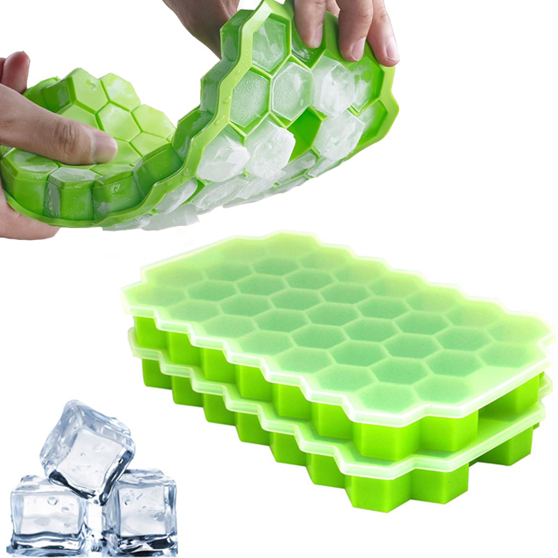1pc Freezer Ice Cube Tray-37 Gridded Silicone Ice Cube Tray with Lid for Small Ice Cube Molds, Easy Release Reusable Ice Bucket