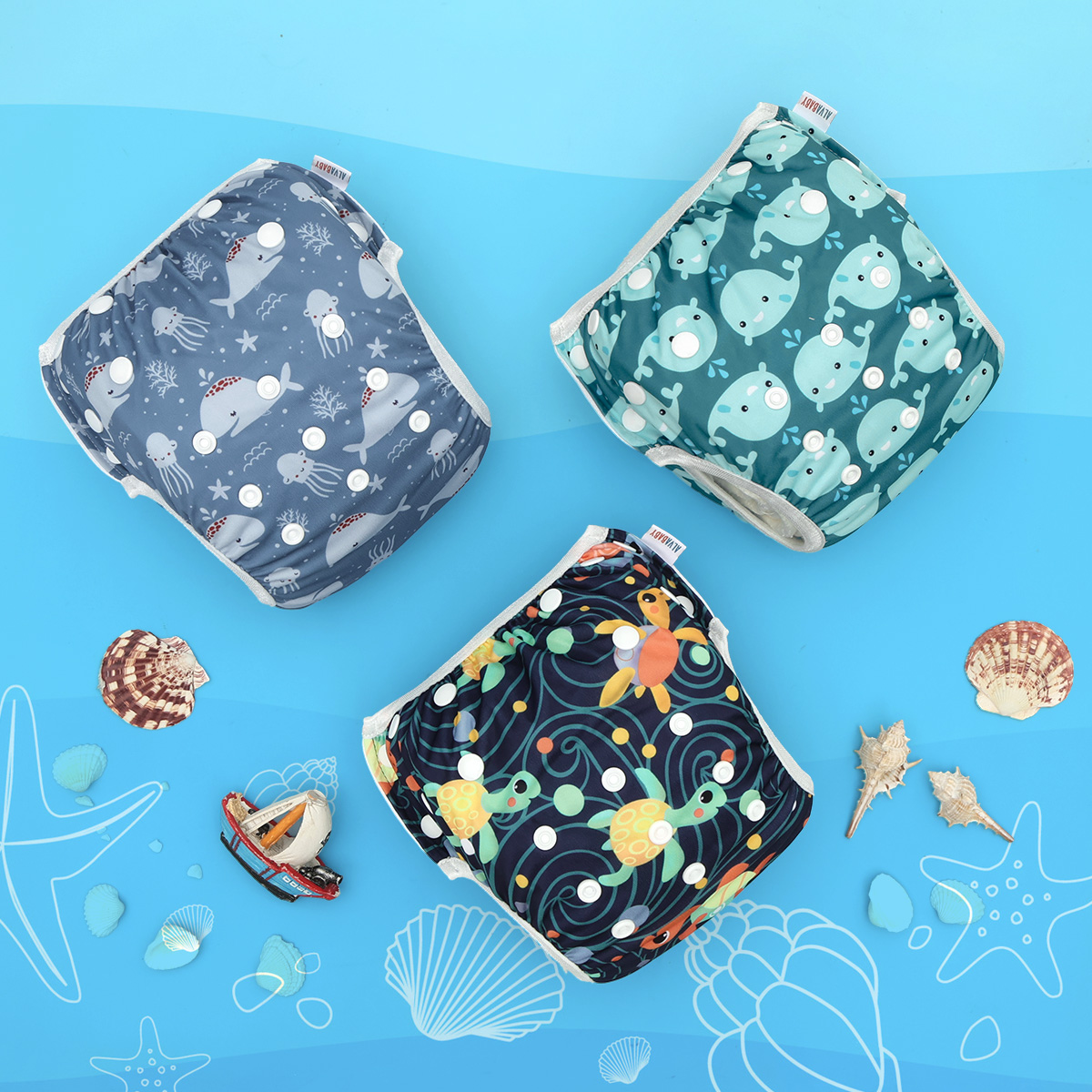 3PCS ALVABABY Mesh Cloth Inner Swimming Diapers For Pool Reusable Beach Swim Underpants Swim Diaper For Baby Under 8 Months