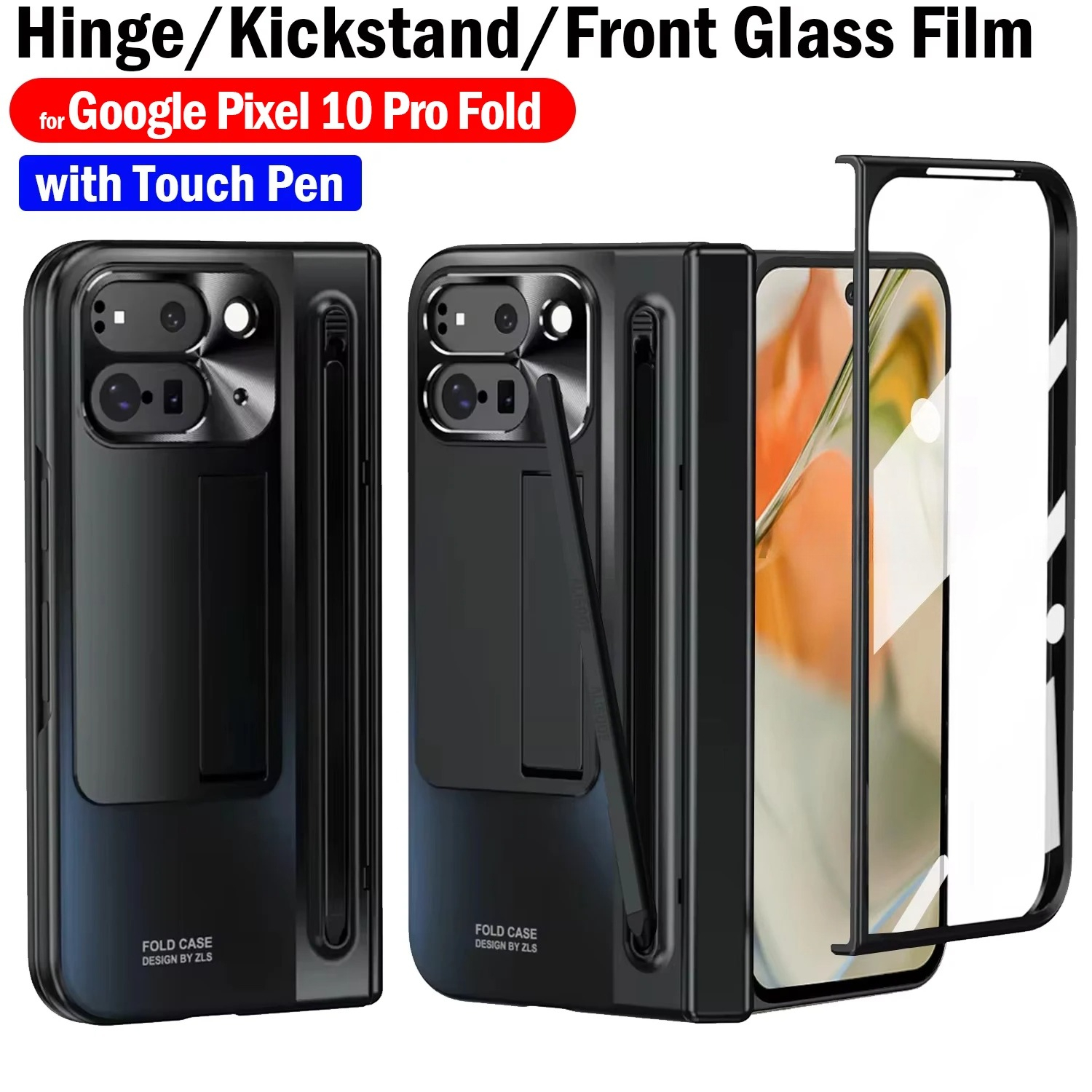 Luxury with Stylus Touch Pen Funda for Google Pixel 10 Pro 9 Fold Case Hinge Pen Slot Holder Stand Cove with Front Screen Glass