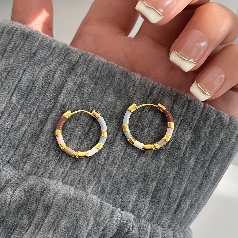 1 Pair Colorful Hoop Earrings Spring And Summer Series Earrings Retro Minimalist Elegant Earrings Jewelry