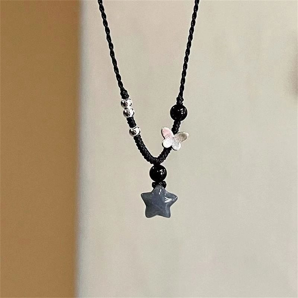 RAKOL 2025 New Vintage Chinese Style Star Butterfly Jade-Like Choker Necklace Woven Pendant Minimalist Jewelry Gift