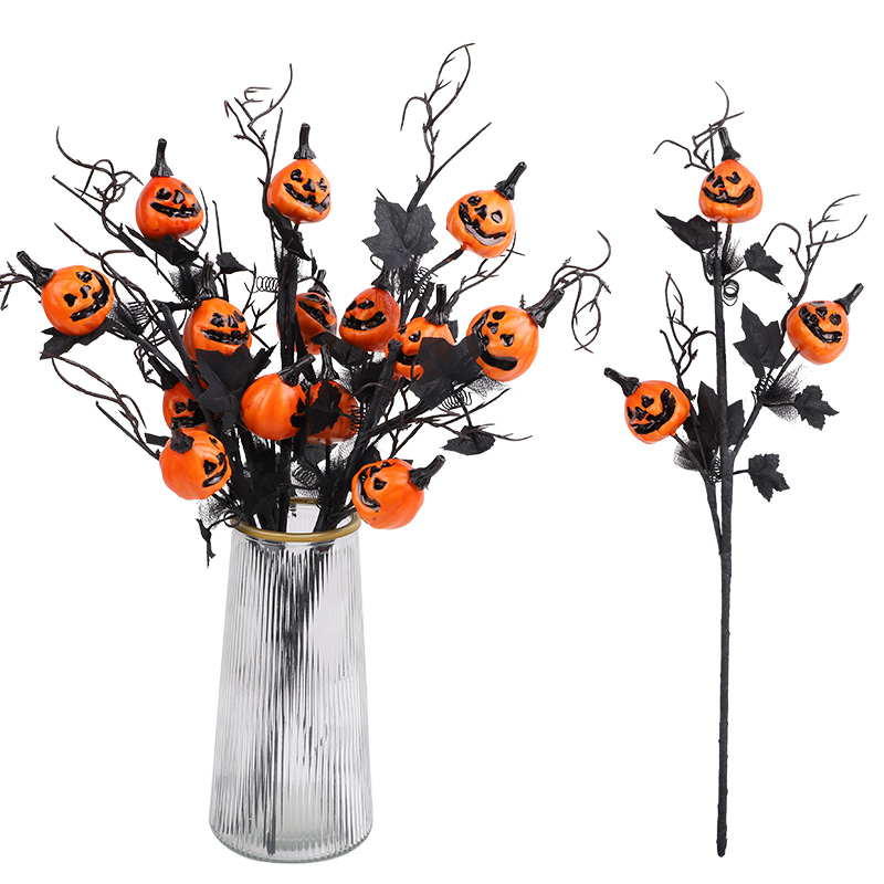 1/6Pcs Halloween Pumpkin Branches Artificial Black Maple Leaf Flower Stems Halloween Party Decoration For Home DIY Vase Props