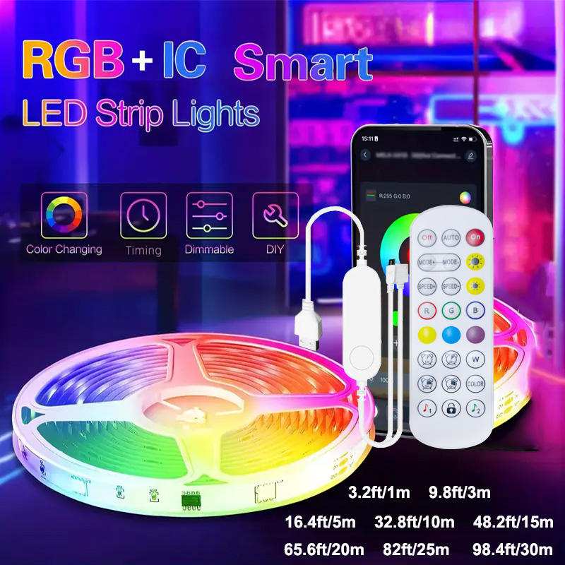 Tuya Smart WIFI RGBIC LED Strip Light Tape Addressable WS2811 IC Flexible RGB Neon LED Light USB APP Control for Alexa lightify
