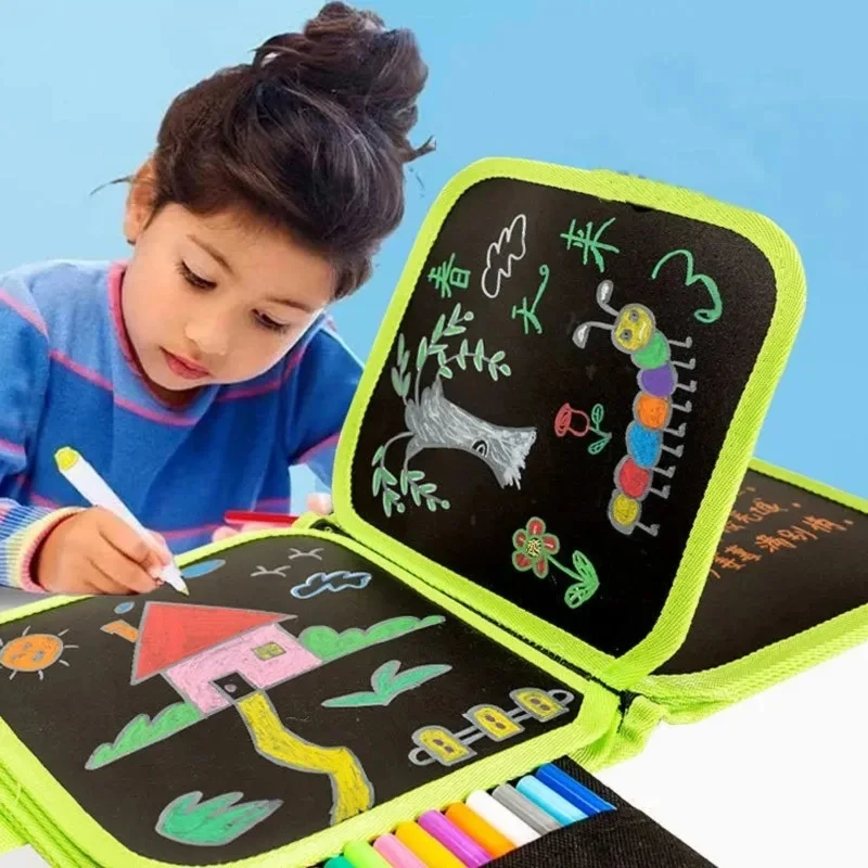 Erasable Kids Drawing Book Portable Montessori Painting Toys Blackboard Coloring Books Drawing Boards 6 Pages +3Pcs Pens pen gpt