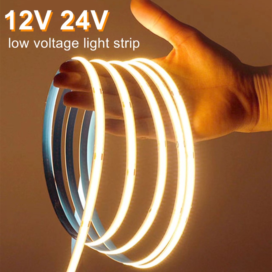 High Density Soft Flexible COB LED Strip Lights 5M 10M DC12V 24V 8mm Neon Tape Light Lamp for Bedroom TV Room Decor