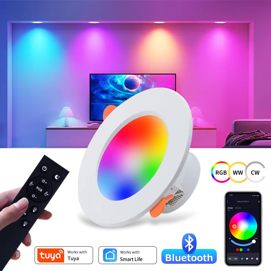 Tuya Smart 220V 10W LED Downlight RGB WW CW Bluetooth Dimmable RF 2.4G Remote Group Control for Bedroom Living Room Decorate lightify
