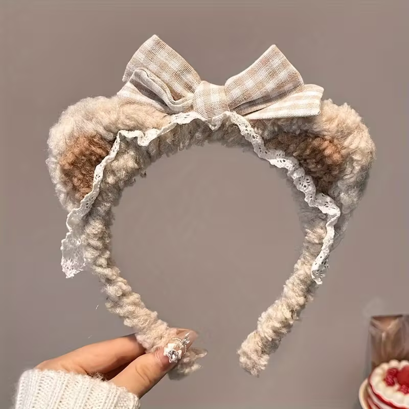 1 Cute Bear Ear Headband, Soft Hair Accessory, Valentine's Day , Theme Party, Casual Outfit