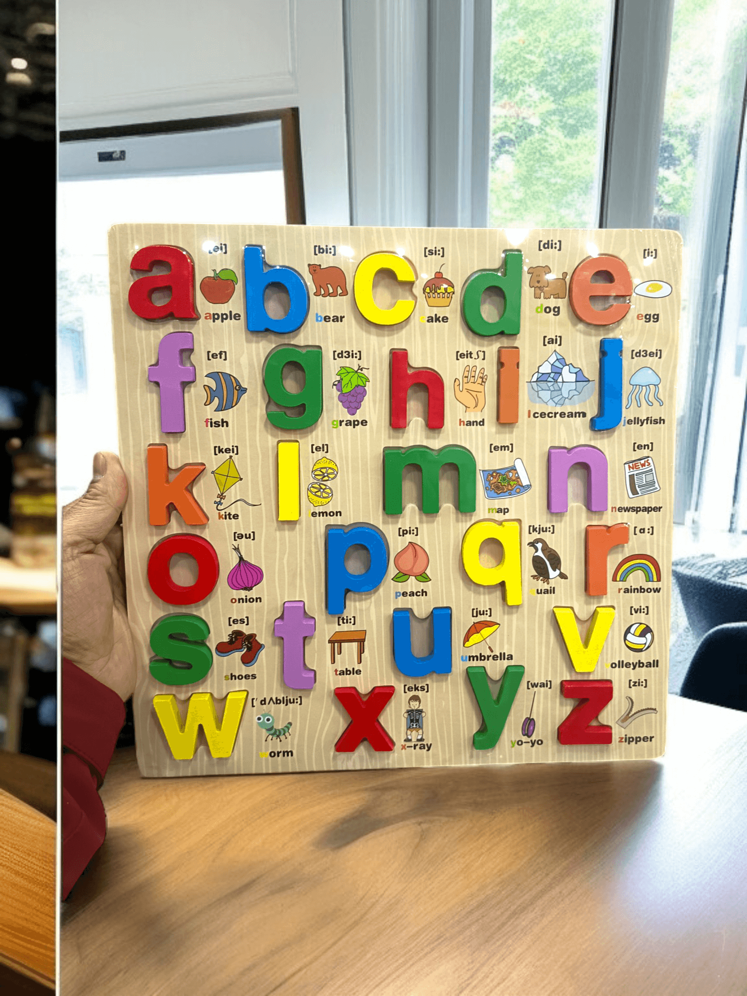 wishkey 3d wooden Small Letter alphabet puzzles with pictures for children, montessori educational learning letters puzzle board toy- Multi color | From Haatbazar | Haat bazar | Haatbazaar | Hatbazar