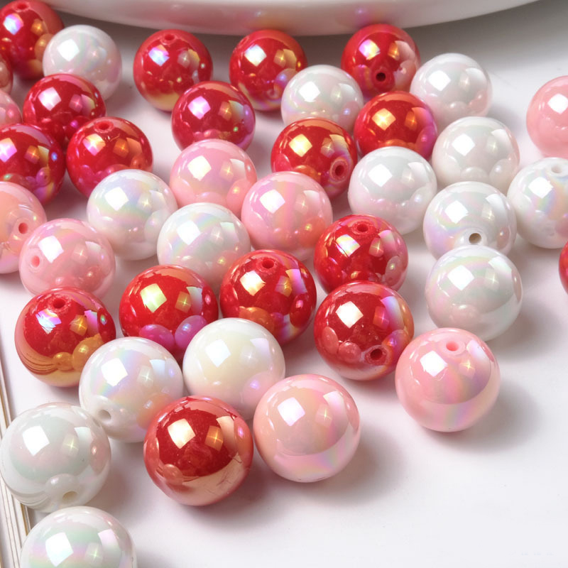 16mm New Year and red white powder straight hole round beads ab loose beads acrylic bracelet diy jewelry accessories