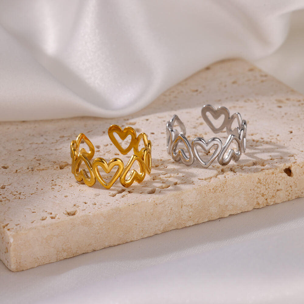 Heart Rings for Women Gold Color Stainless Steel Ring 2024 Trend New in Design Elegant Aesthetic Jewelry Freeshipping Items