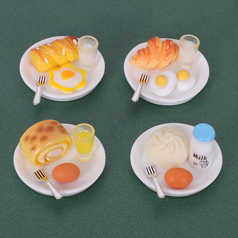 Cute Mini Daily Breakfast Food Kit Realistic Simulation Design Creative 1/12 Dollhouse Kitchen Decoration Props For Kids Play
