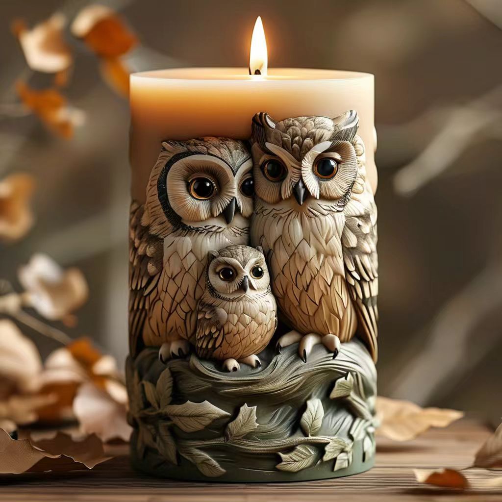3D Owl Candle White Silicone Mold Plaster Silicone Mold Epoxy Resin Handmade Art Decoration Creative Candle Design