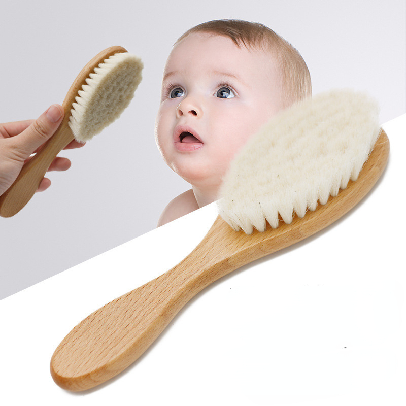 Newborn Baby Hair Bath Brush Comb Natural Wooden Soft Wool Brush Head Comb Infant Head Massager Portable Brush Comb