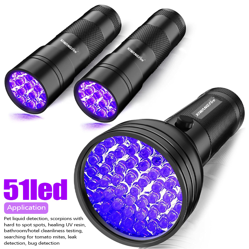 Portable UV Flashlight 12/51 LED Black Light Ultraviolet for Dog Urine Pet Stain Bed Bug Detection Blacklight Detector