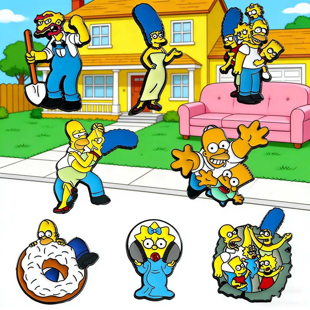 8Pcs Simpsons Family Homer Marge Bart Lisa Maggie Enamel Pins Cartoon Character Brooches for Backpacks Badges Fashion Jewelry