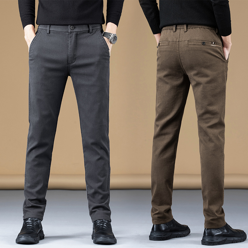 High Quality Autumn Winter Cotton Fabric Casual Pants Men Grey Black Brown Korea Work Classic Slim Fit Cargo Trousers Male 28-38