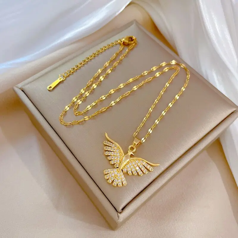 New Sparkly Vintage Phoenix Pendant Necklaces For Women Retro Style Female Daily Wear Stainless Steel Neck Chain