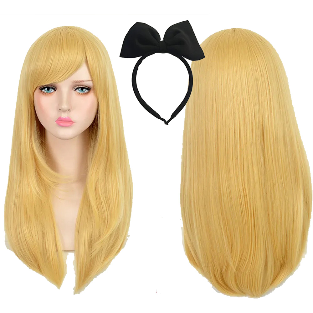 Alice in Wonderland Alice Yellow Golden Cosplay Wig Straight Long Synthetic Hair Costume Party Halloween