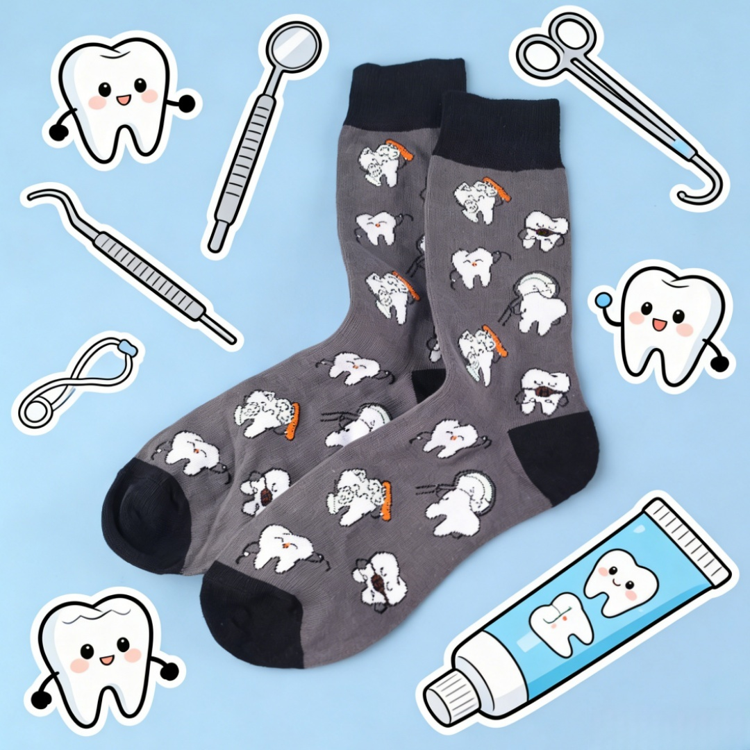 【1 Pair】Creative and Novel Dental-themed Mid-calf socks, fun to style, a must-have for trendsetters