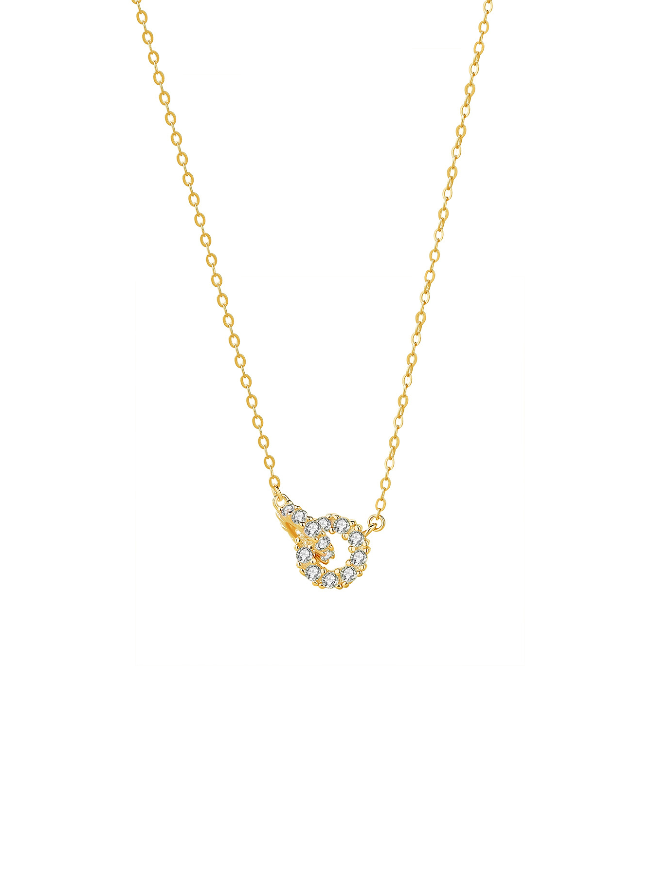 Premium S925 Silver Gold-Plated Double-Layer Ring Necklace White CZ Lightweight Women Party Jewelry Xmas Box