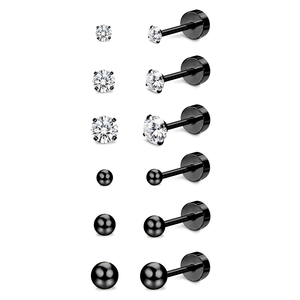 8 Pairs Tiny Cartilage Stud Earrings Stainless Steel Cubic Zirconia Earrings for Women Men 18G Screw Flat Back Earrings Set