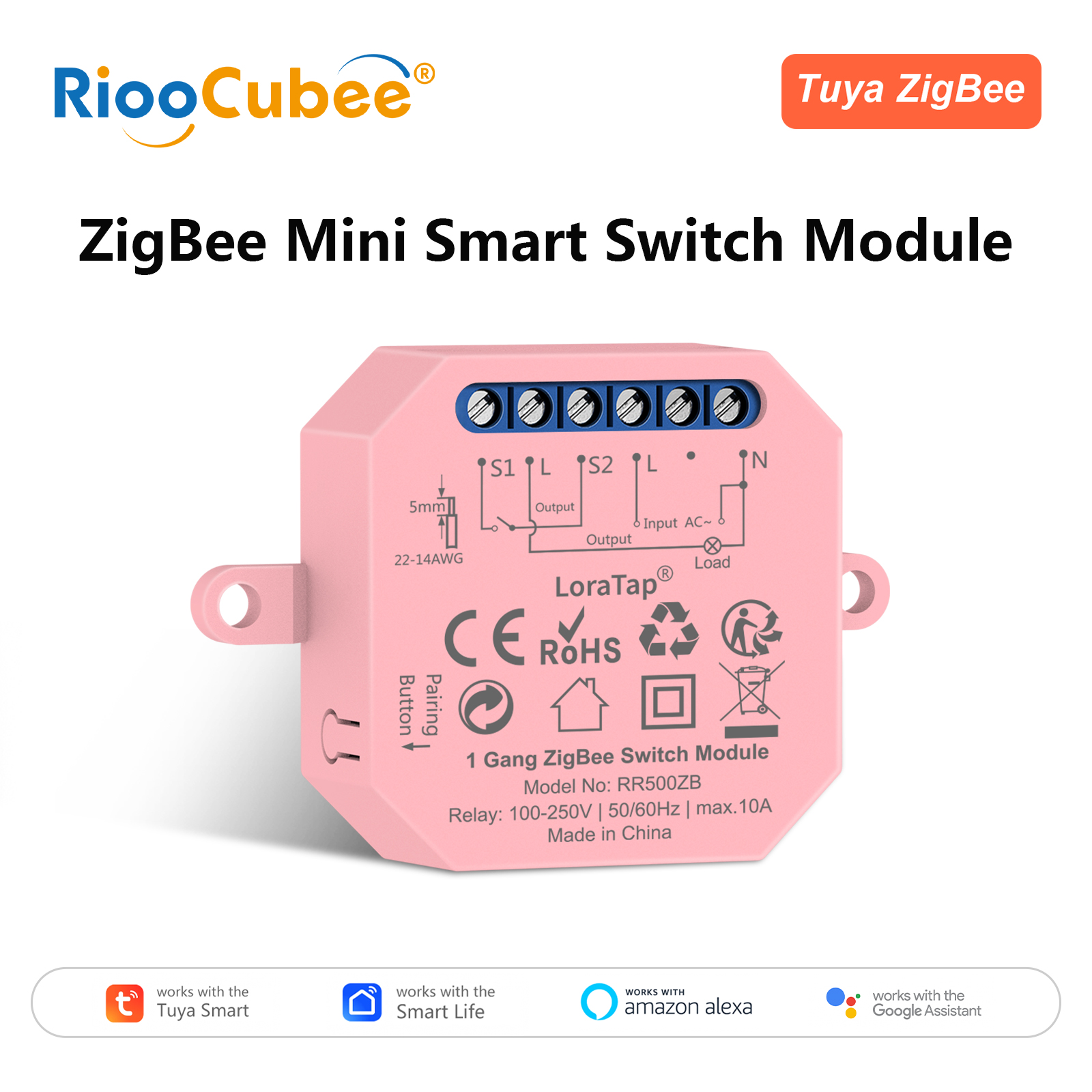 RiooCubee Tuya Smart Life 16A ZigBee Light Switch Relay Module Two-Way Control Timer Work with Home Alexa lightify