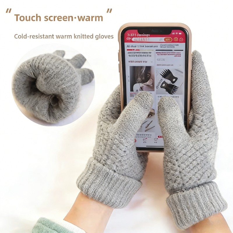 Touch Screen Winter Gloves - Pine Pattern Thick Plush Warm Full Finger Gloves for Men Women, Skiing Cycling Cold Weather