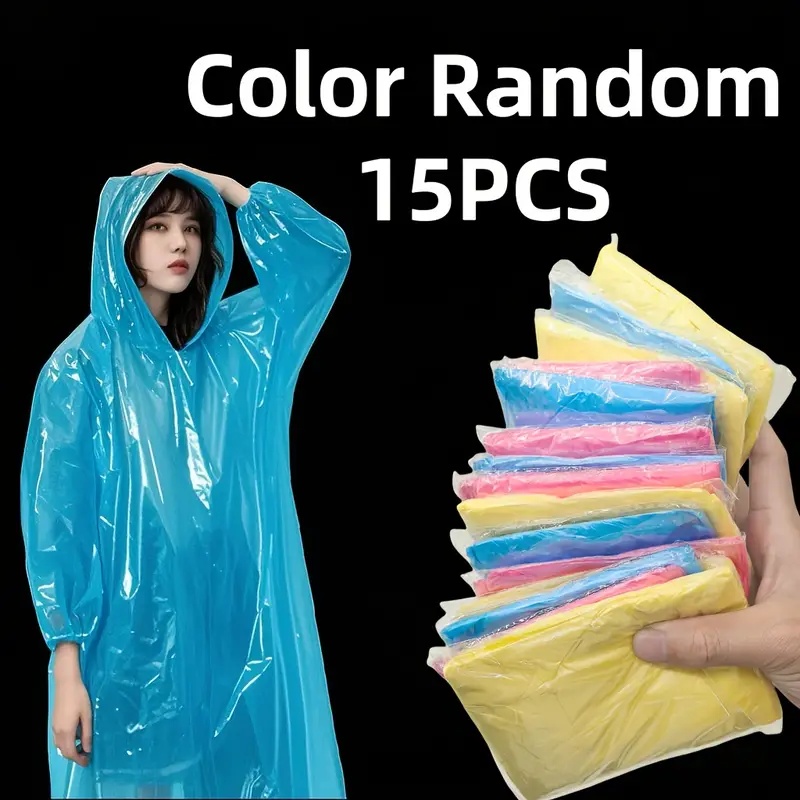 15/30Pcs Random Color Disposable Transparent Rain Poncho for Adults - Lightweight Foldable Emergency Rain Gear, Red/Blue/Yellow, Breathable Plastic Material Suitable for Hiking, Fishing, Cycling and Other Outdoor Activities, Colorful Color Selection, P...