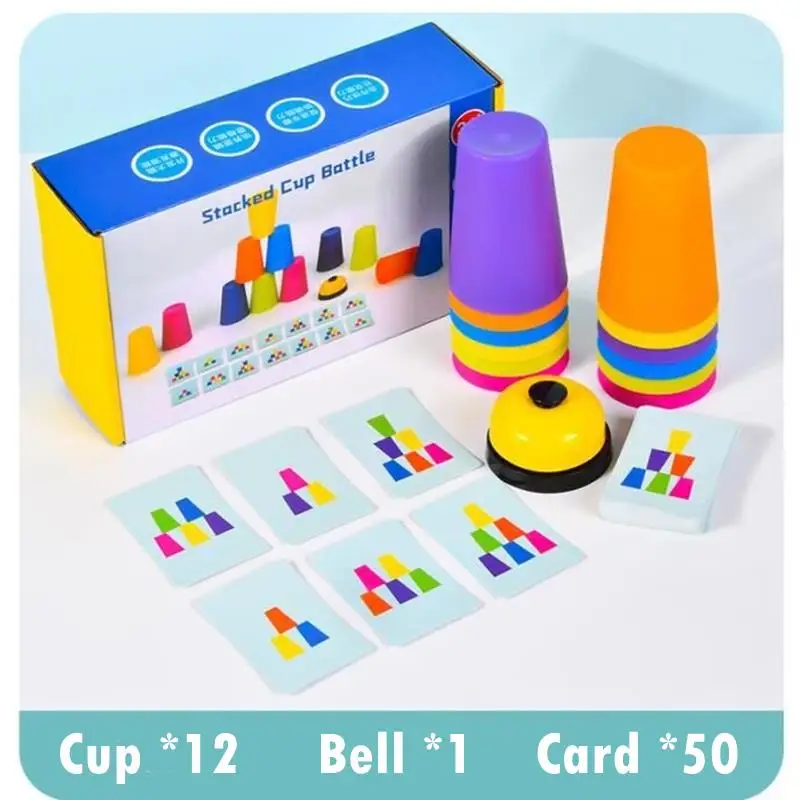 Stack Cup Game With Card Educational Intellectual Enlightenment Color Cognition Logic Training