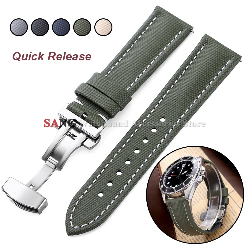 Business Sailcloth Nylon Watchband 18/19/20/21/22mm Quick Release Butterfly Buckle Strap Universal Bracelet Waterproof Wristbelt