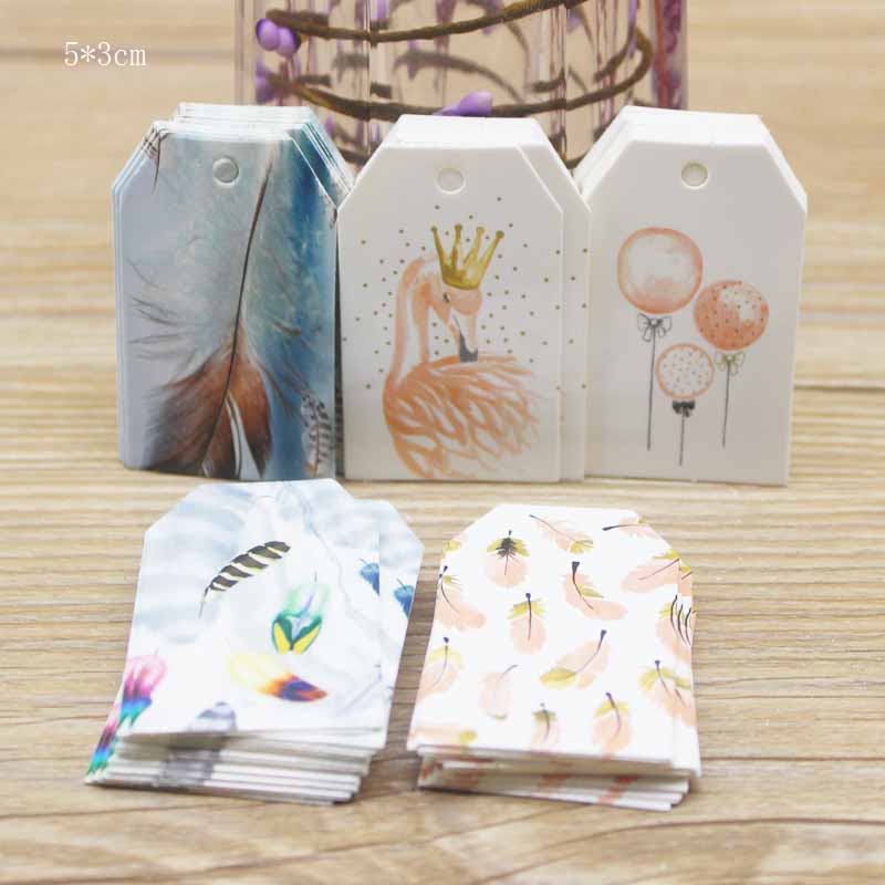 New 5*3cm DIY printed wedding candy favors hang tag label Feathers pattern favors decoration hang tag party suppile