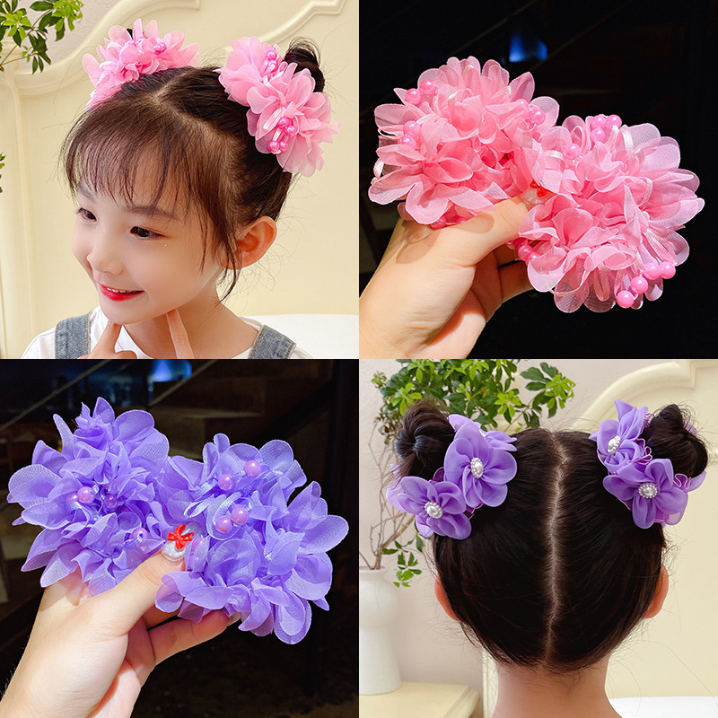 2PCS Children's Cute Head Flower Hair Accessories Princess Little Girl Marble Hair Circle Girls Flower Headband Hair Ties Rubbe