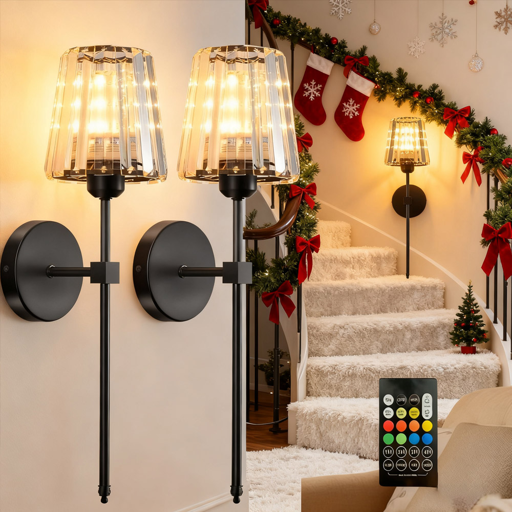 Rechargeable Wall Lamp Crystal Glass RGB Rechargeable E27 Bulb Dimmable Living Room Bedroom Corridor Hotel LED Ambient Lighting