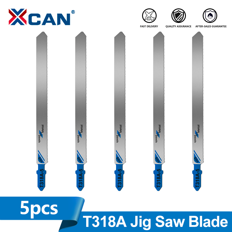 XCAN 5pcs T318A HCS Jigsaw Blades T Shank Curved Extra Long Jig Saw Blades For Wood PVC Metal Cutting 132mm Length