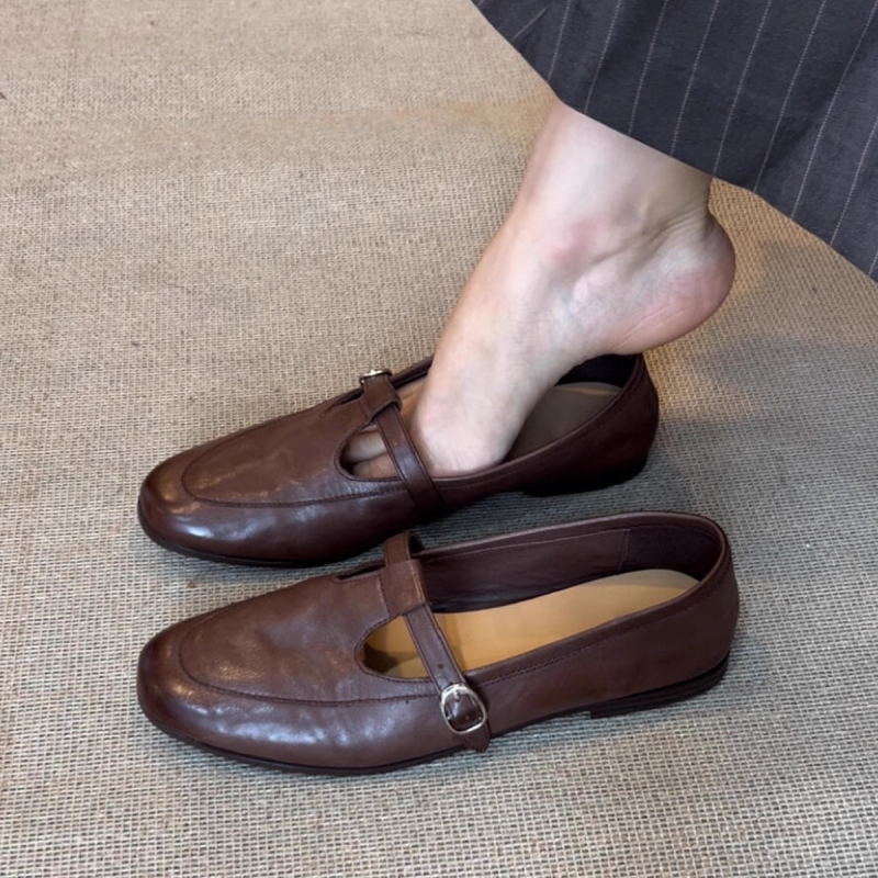 Spring/Fall New Women's Vintage Mary Jane Shoes - Square Toe Low Cut Flats Soft Leather Loafers British Style Casual Shoes 2026